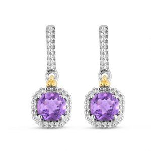 18K Gold & Silver Square Drop Popcorn Earring
